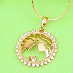 "Rose Gold Mother & Child Pendant with CZ Accents, XPPT1204